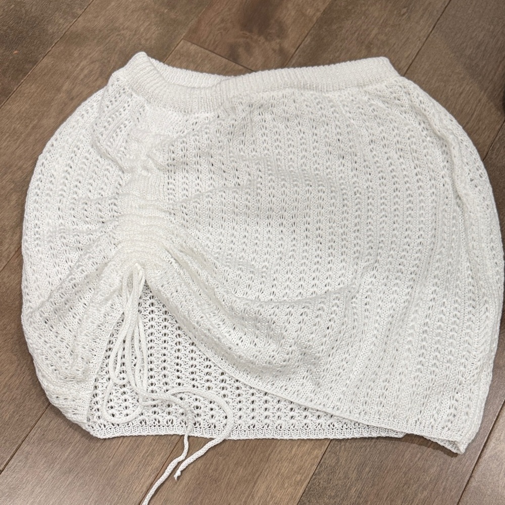 Elegant White Knit Cover Up Skirt